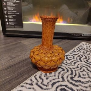 Vintage Boho Ratan Bud Vase with Porecelain Insert EUC